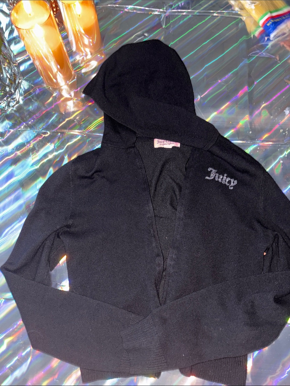 Juicy Couture Black Hooded Zip-Up Cardigan with Juicy Embroidery
